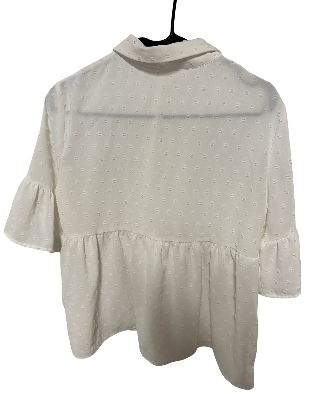 SHEIN White Swiss Dot Button-Front Peplum Top - Picture 2 of 4